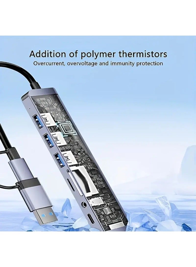 Zedtron 8-in-1 USB Hub Multiport Adapter with Audio Jack – 4 USB 3.0 Ports, USB-C, TF/SD Card Reader, 3.5mm Aux Output – USB Extender for iPad Pro, MacBook, Windows Laptops & Tablets - Image 5